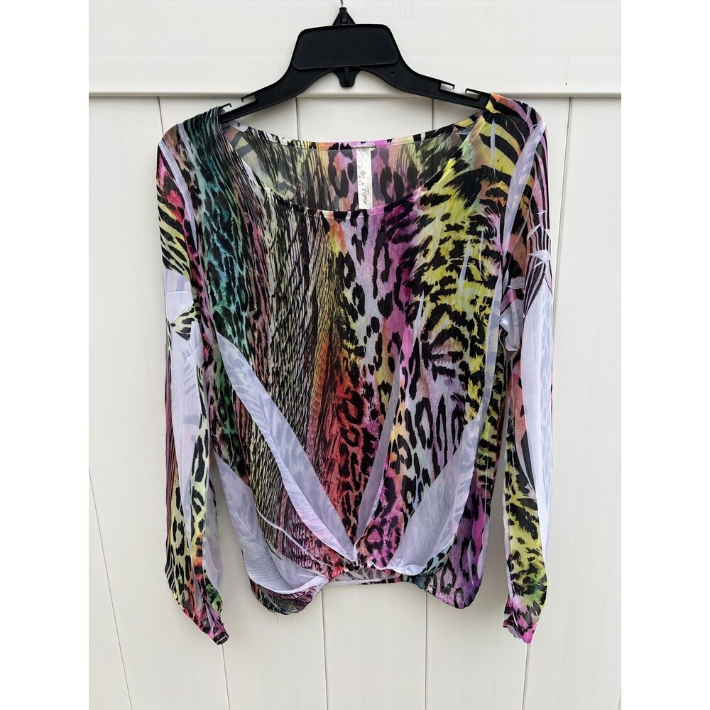 TOPIA Womens Blouse Sheer Colorful Animal Print Sz Small/Medium